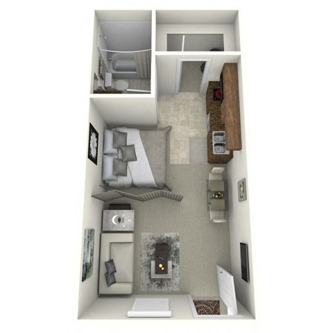 Floor plan for studio, 1 bath, 300 sqft